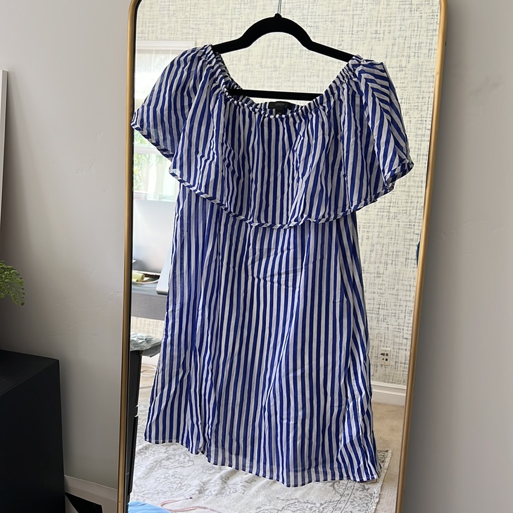 J.Crew striped ruffle off the shoulder beach, cover-up